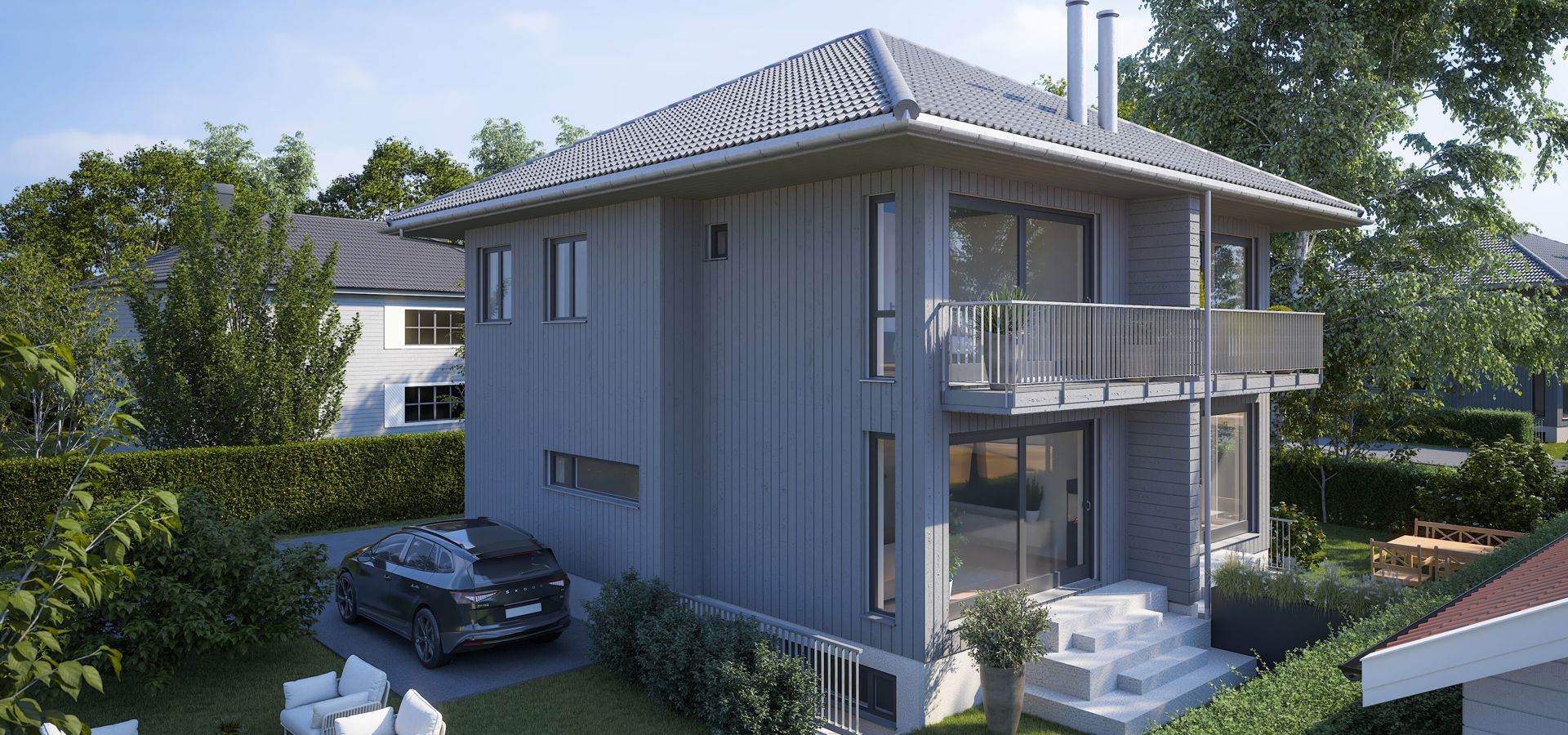 Flott arkitekttegnet del av to-mannsbolig med hybel.