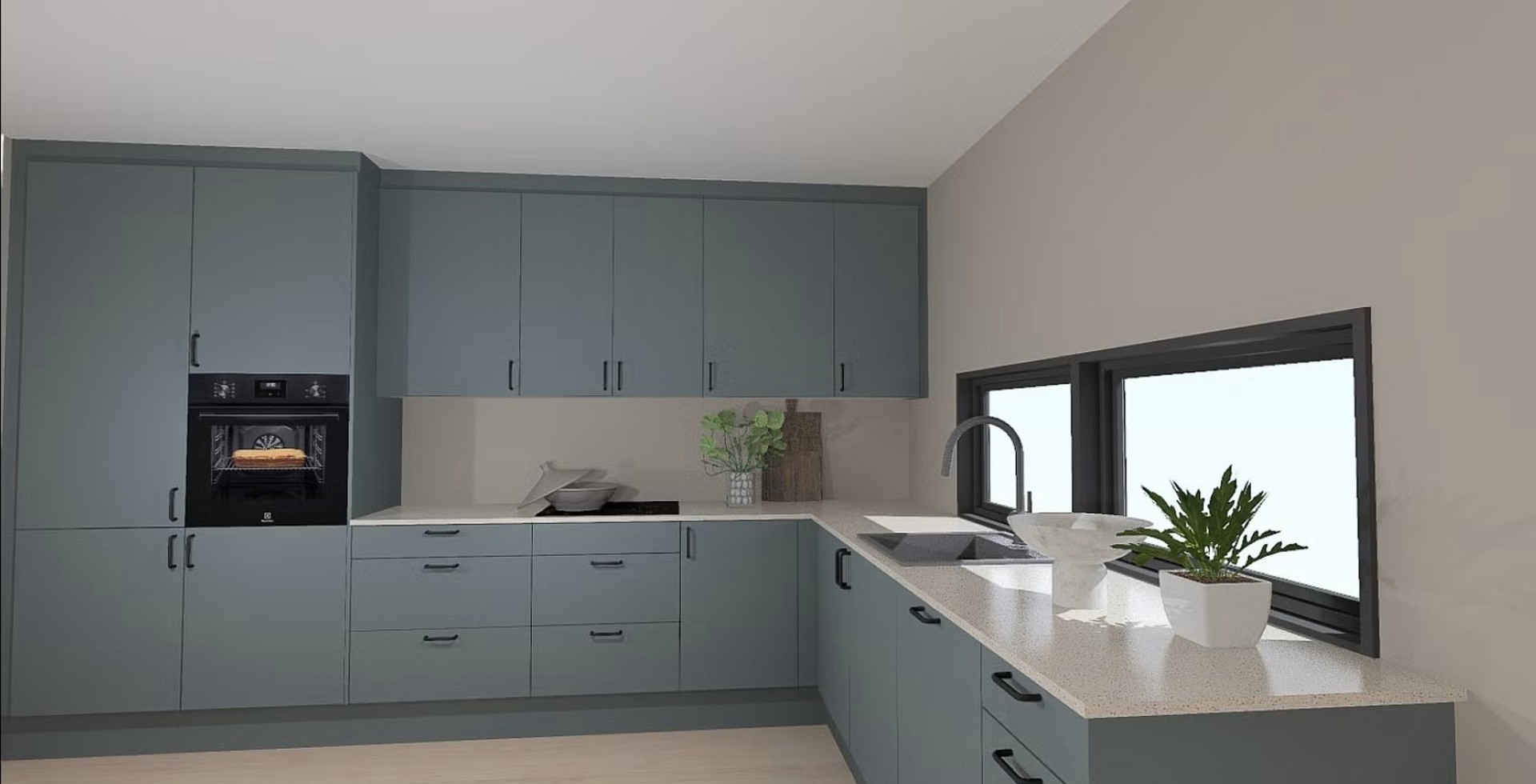 Moderne enebolig i blindveie med sen kveldssol